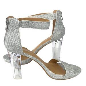 Top Moda Women's Glitter Silver Block Heel Sandals Size 10